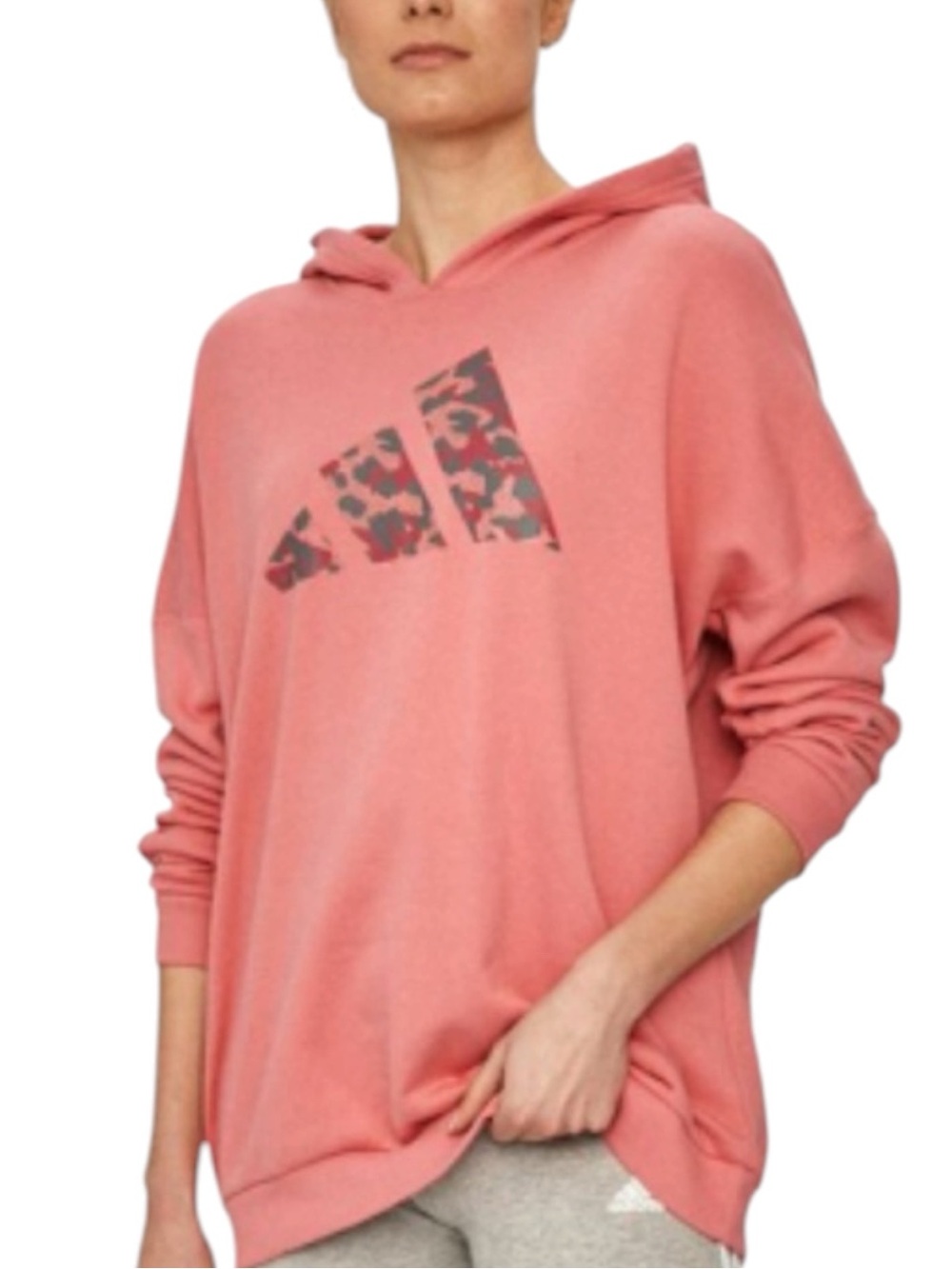 ADIDAS Dark Coral Hooded Pullover Sweatshirt with Leopard Print Logo Size M - Picture 12 of 12